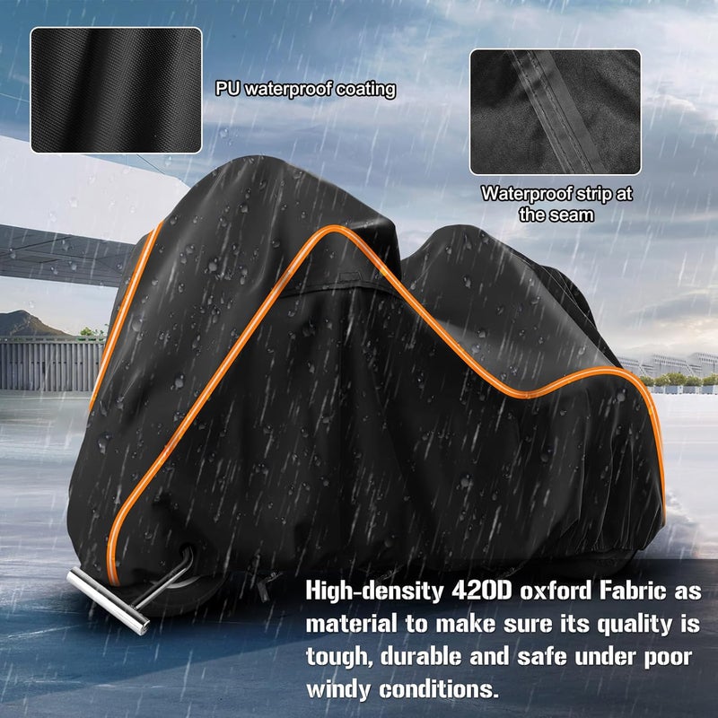 BIGACOVER 420D Motorcycle Cover for Trike Models Freewheeler, Tri Glide Ultra and CVO Version, Outdoor Bike Cover Windproof Heavy Duty Waterproof Protection(with Antenna Openings&Exhaust Heat Insulation) - Image 3